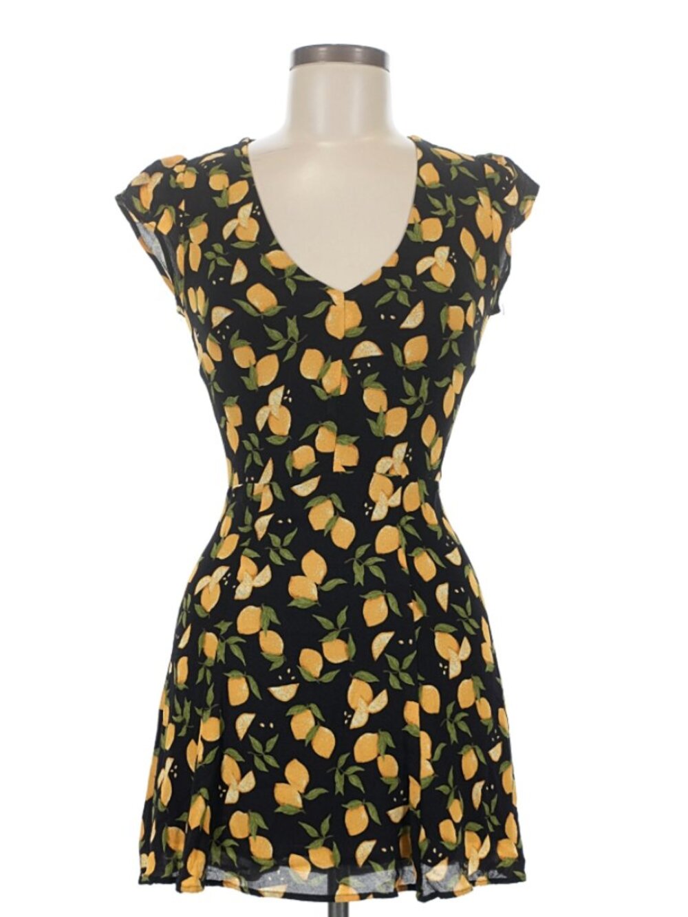 Reformation Black Lemon Print Cap Sleeve Mini Dress Size 4
